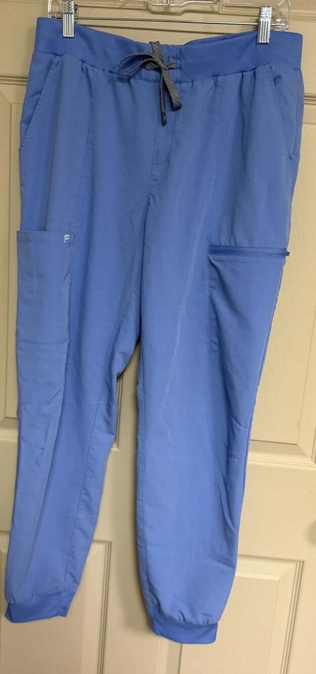 Fabletics Scrubs Large Light Blue joggers Pants Medical Nurse Cargo Stretch
